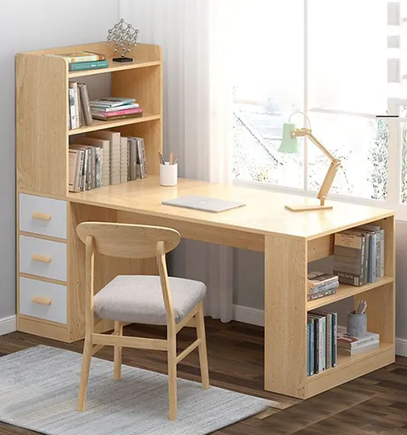 Modern Study Table with Bookshelf Design